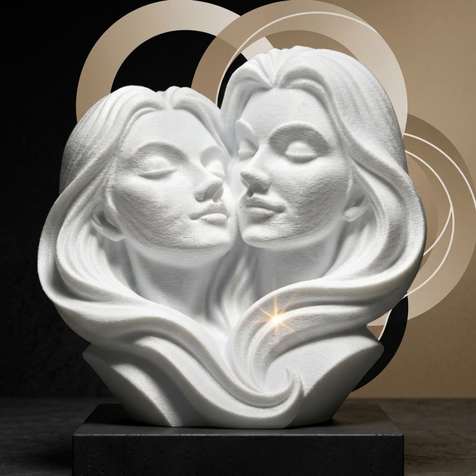 ΠΡΡΠΈΡΡΠΈΡΠ½Π° 3D ΡΠΊΡΠ»ΠΏΡΡΡΠ° Π½Π° Π΄Π²Π΅ ΡΡΠ²ΡΠ΅ΠΌΠ΅Π½Π½ΠΈ Π»ΠΈΡΠ° Ρ Π΄ΡΠ»Π³ΠΈ ΠΊΠΎΡΠΈ, ΡΡΡΠ½Π° ΠΈΠ·ΡΠ°Π±ΠΎΡΠΊΠ° β ΠΈΠ·Π½Π΅Π½Π°Π΄Π° ΠΎΡ exe.bg.