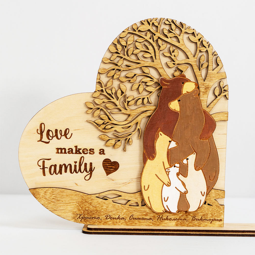Дървена семейна табела с мечета – Перфектен подарък за семейството!