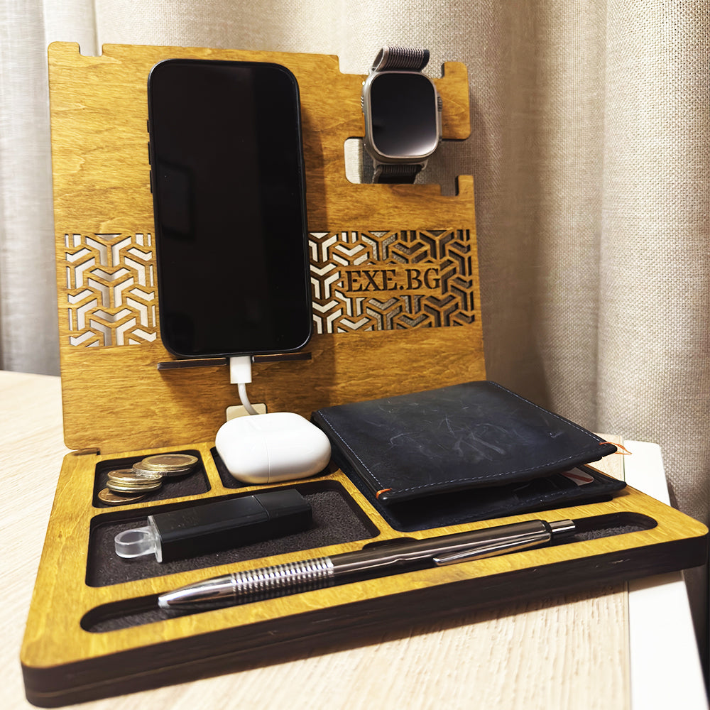 Personalized functional wooden desk organizer - a gift with a personal message