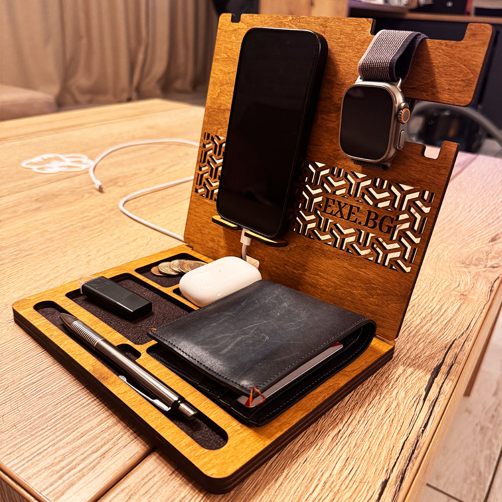 Personalized functional wooden desk organizer - a gift with a personal message