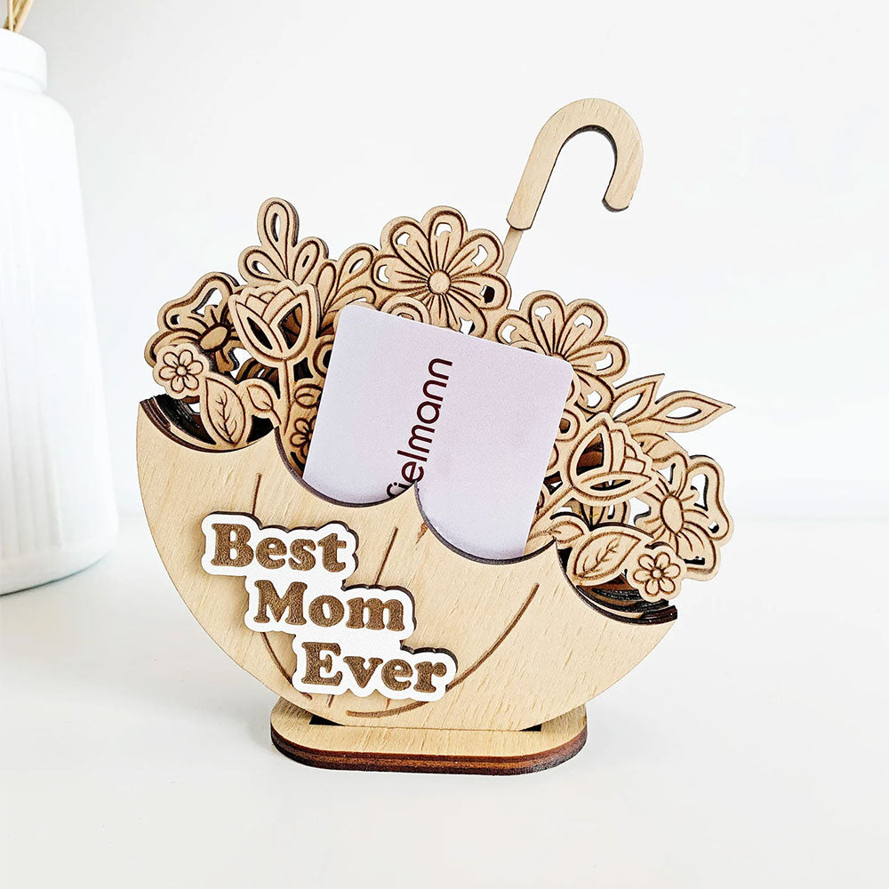 Дървен чадър с цветя „Best Mom Ever“ – красива изненада за мама