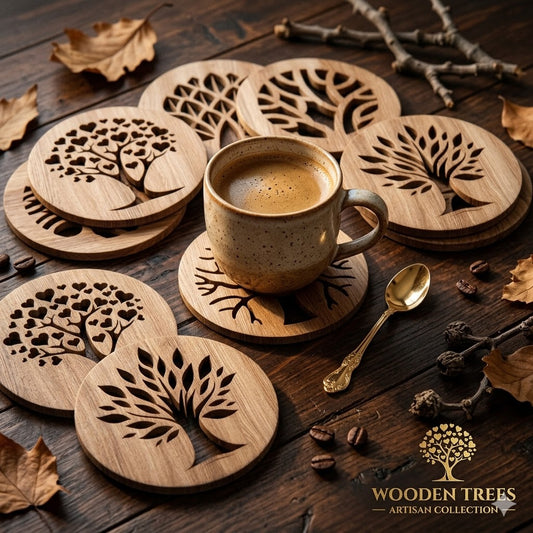 Комплект 12 броя Дървени подложки за чаши