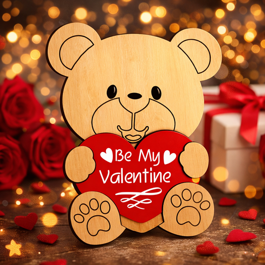 Персонализирана дървена фигурка “Меченце с послание” – романтичен и уникален подарък