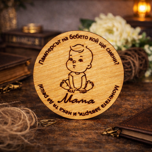 Забавна дървена монета "Памперсът на бебето кой ще смени"