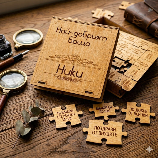 Ръчно изработен Дървен пъзел “15 причини да си Най-добрият ми приятел, Топ колега, Най-добрият баща на света..”