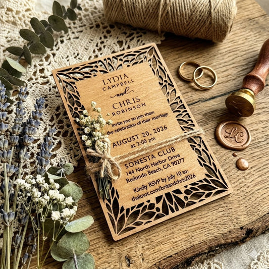 Уникална дървена сватбена покана