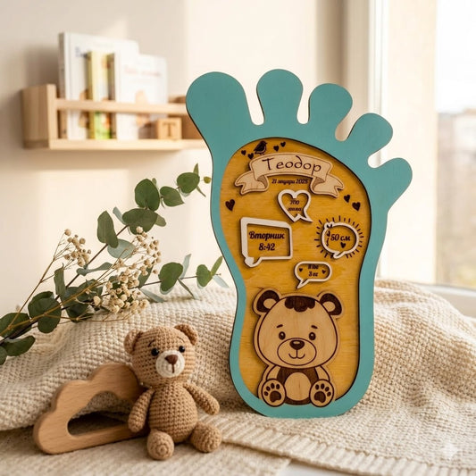 Персонализирано Ръчно изработено "Дървено Краче" с данни за раждането на бебето