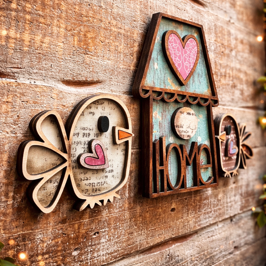 Collection of magnets "Cute Chicks with a House"