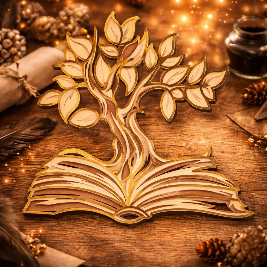 Дървена декоративна фигура дърво на живота върху книга, ръчна изработка от естествено дърво, идеална за спомен от exe.bg.