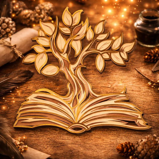 Дървена декоративна фигура дърво на живота върху книга, ръчна изработка от естествено дърво, идеална за спомен от exe.bg.