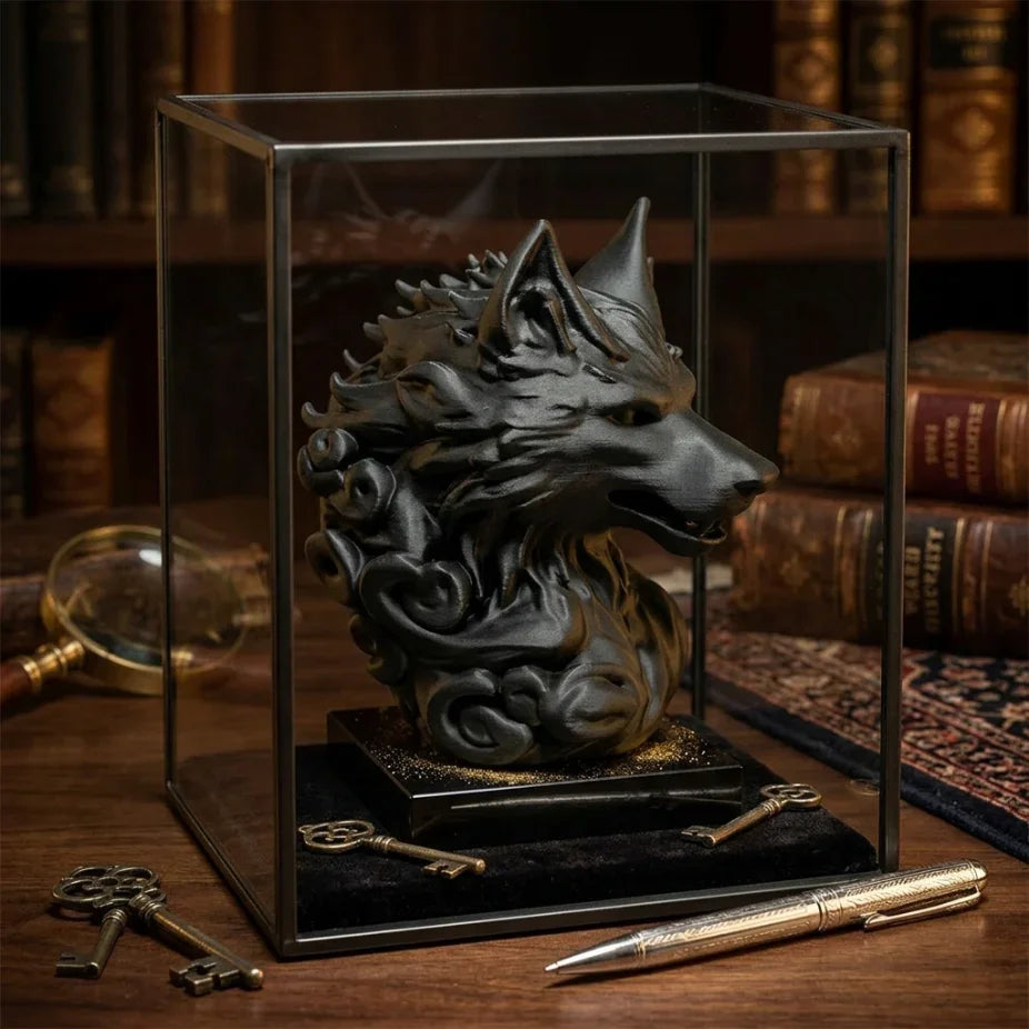 Детайлна 3D фигура на вълк в стъклен контейнер, декорация за стилен интериор, изненада от exe.bg.