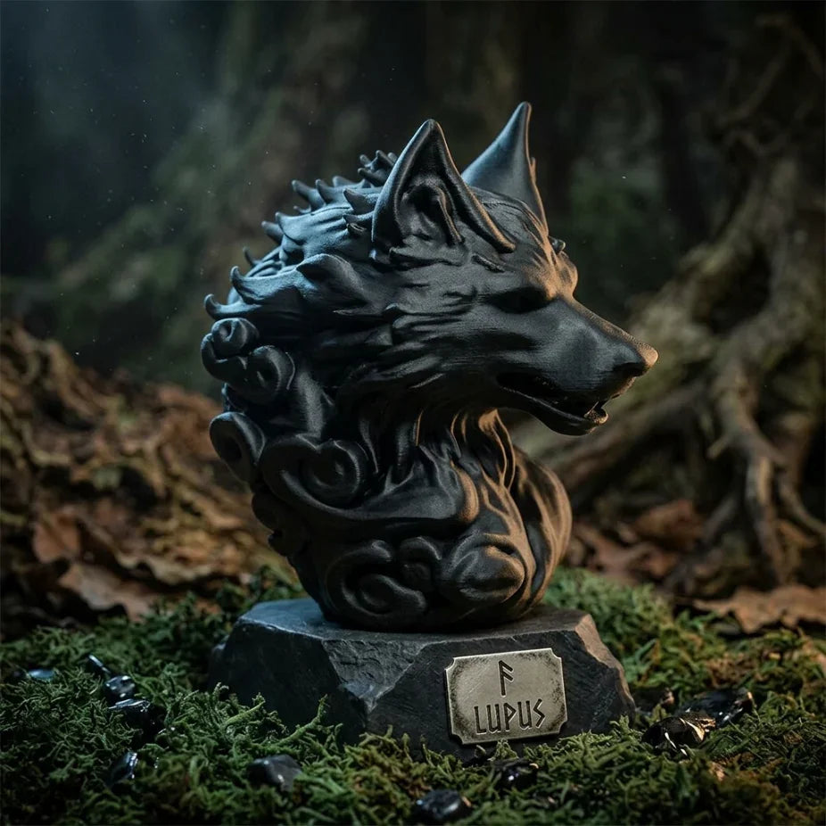 Детайлна 3D фигура на вълк с надпис Lupus, идеална за мистична декорация, от exe.bg.