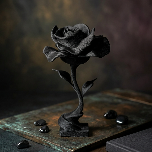 Детайлна черна 3D роза, подходяща за стилна изненада или декорация, изработена ръчно.