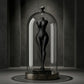 Стилна черна 3D фигура на женско тяло под стъклен капак, артистична декорация от exe.bg.