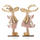 Декоративни коледни елени от дърво, вариант в розов цвят 