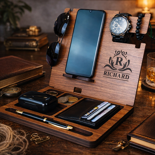 Персонализиран функционален дървен органайзер за бюро - подарък с лично послание