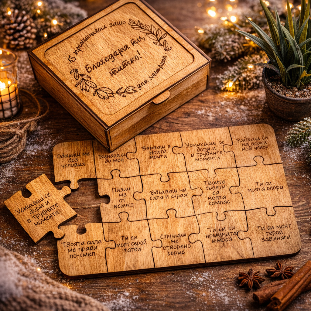 Ръчно изработен Дървен пъзел “15 причини да си Най-добрият ми приятел, Топ колега, Най-добрият баща на света..”
