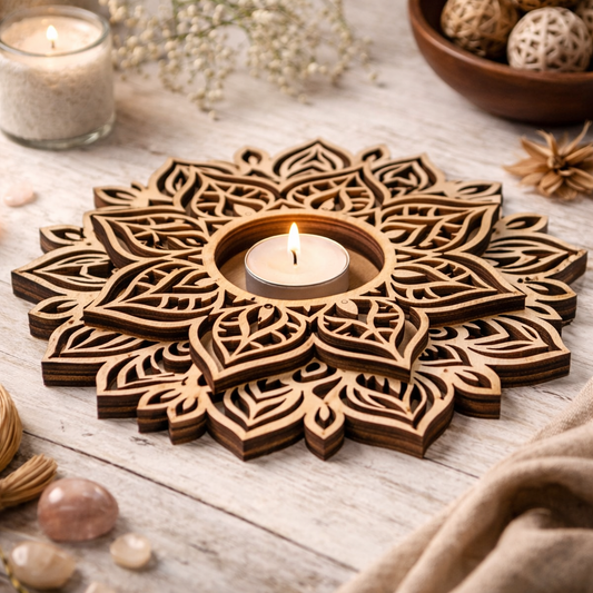 Декоративен дървен свещник с изящен дизайн