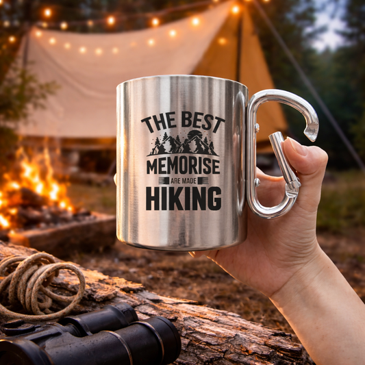 Персонализирана стоманена чаша с карабинерна дръжка 280 мл - перфектна за приключения