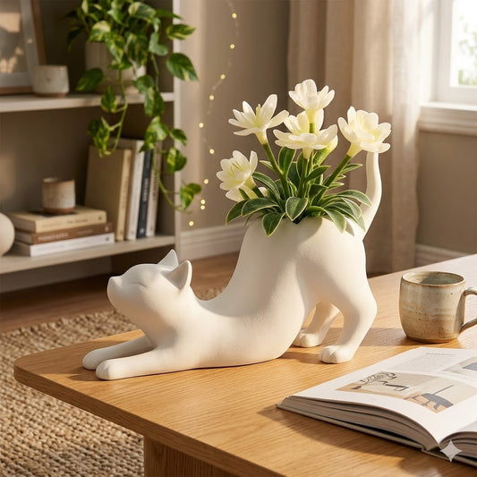 Саксия Котка в Разтягане – Декоративна Фигура и Саксия за Растения