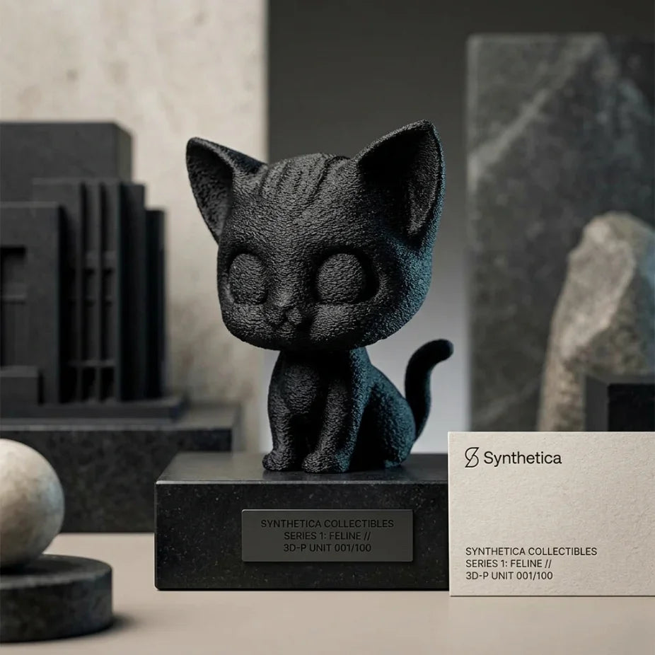 Черна 3D фигура на коте върху основа, подходяща декорация или изненада, ръчна изработка