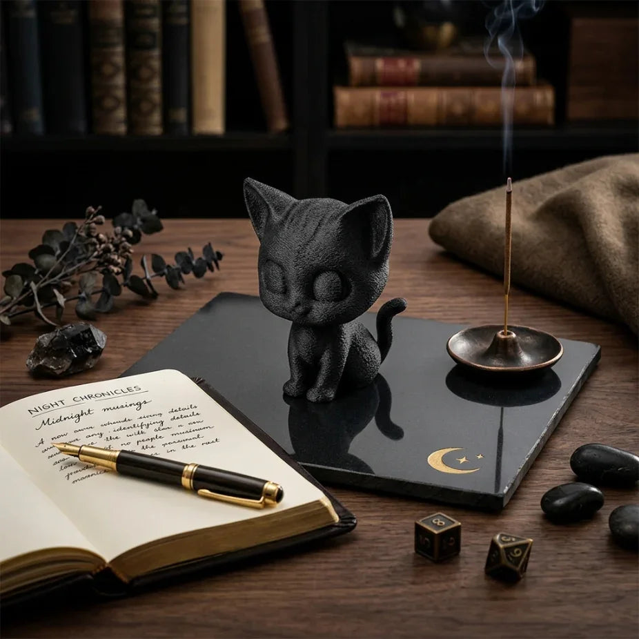 Черна 3D фигура на коте, декорация за бюро, ръчна изработка за уникална изненада от exe.bg.