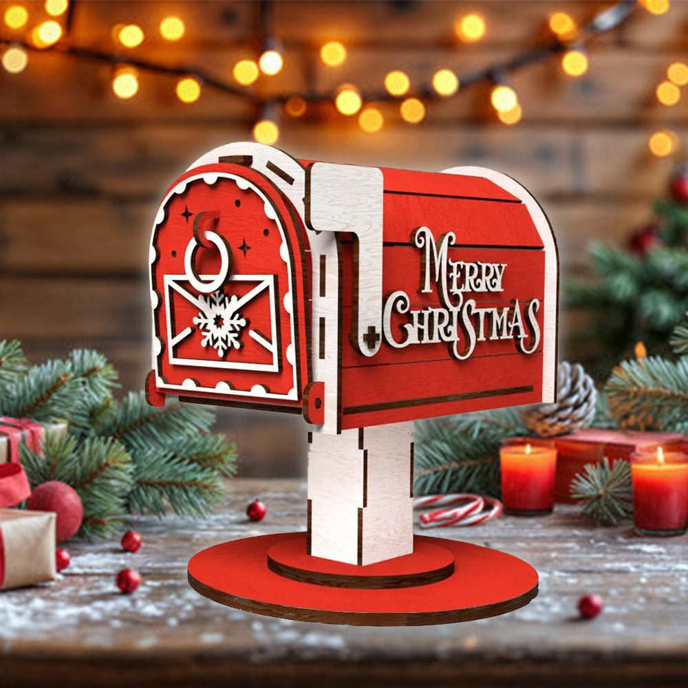 Декоративна коледна пощенска кутия на краче в червно и бяло, с надпис Merry Christmas