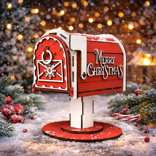 Коледна пощенска кутия от дърво, със снежен дизайн, ръчна изработка за украса от exe.bg