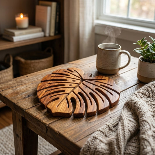 Комплект дървени подложки за чаши „Листо“ – 4 броя