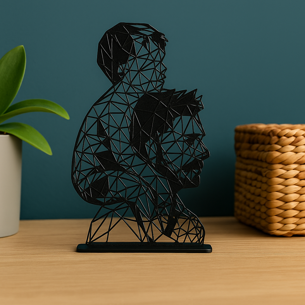 Скулптура баща с дете в low poly дизайн – детайл от PLA материал