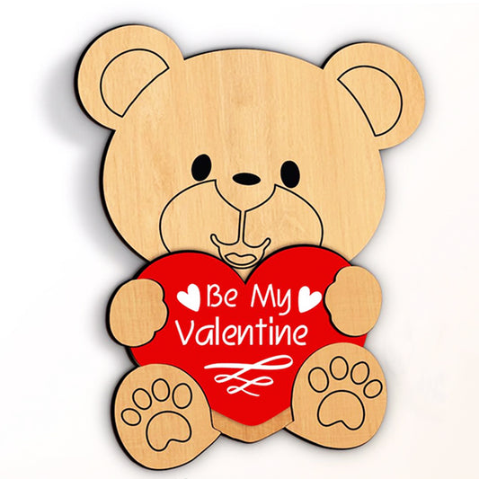 Дървена фигурка мече държащо сърце с персонализирано послание, подарък за свети валентин 