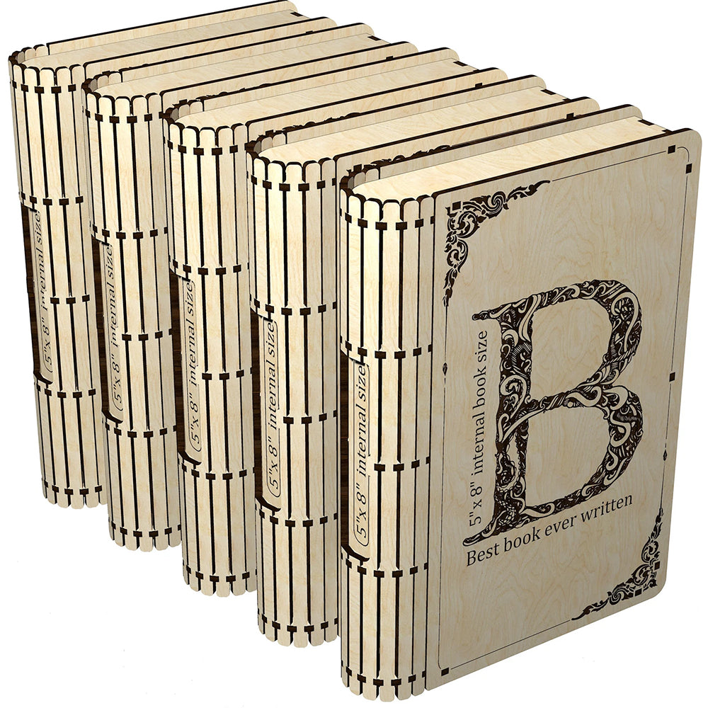 Дървена кутия с форма на книга, дадени вътрешни размери и вариант за персонализация 