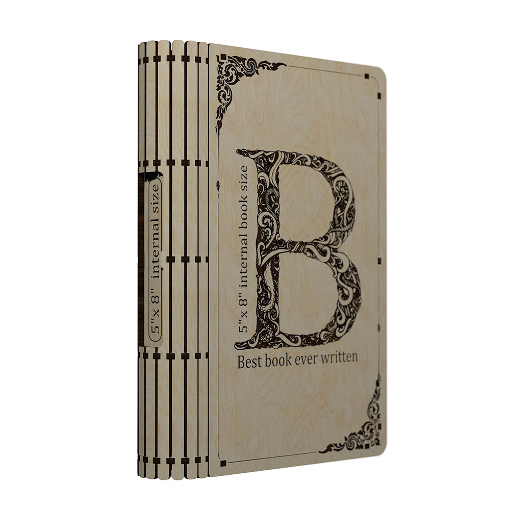 Дървена кутия с форма на книга , с посочени вътрешни размери и гравирана буква B