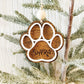 Играчка за елха от дърво с форма на лапичка и персонализирано име на домашен любимец 