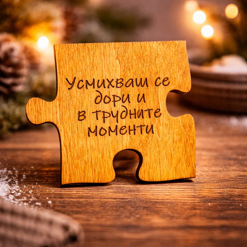 Гравиран дървен пъзел с послание, ръчна изработка от естествено дърво, топла изненада от exe.bg