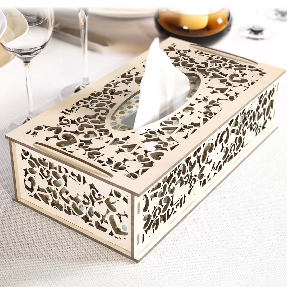 Дървена кутия за салфетки с дизайн на сърца 