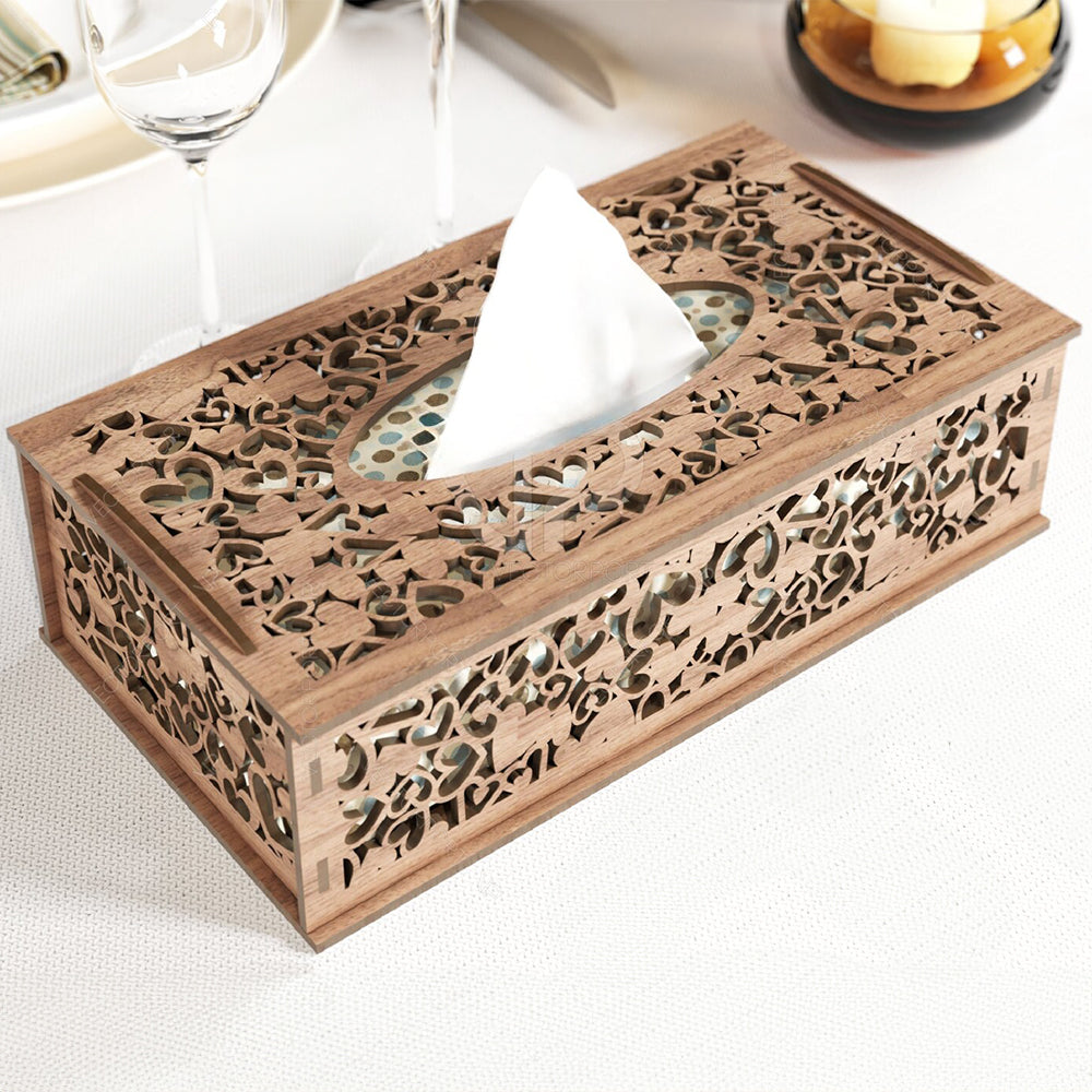 Кутия за салфетки на сърца в кафявo