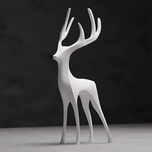 Стилна бяла еленска 3D фигура, модерна декорация за Коледа, ръчна изработка от exe.bg