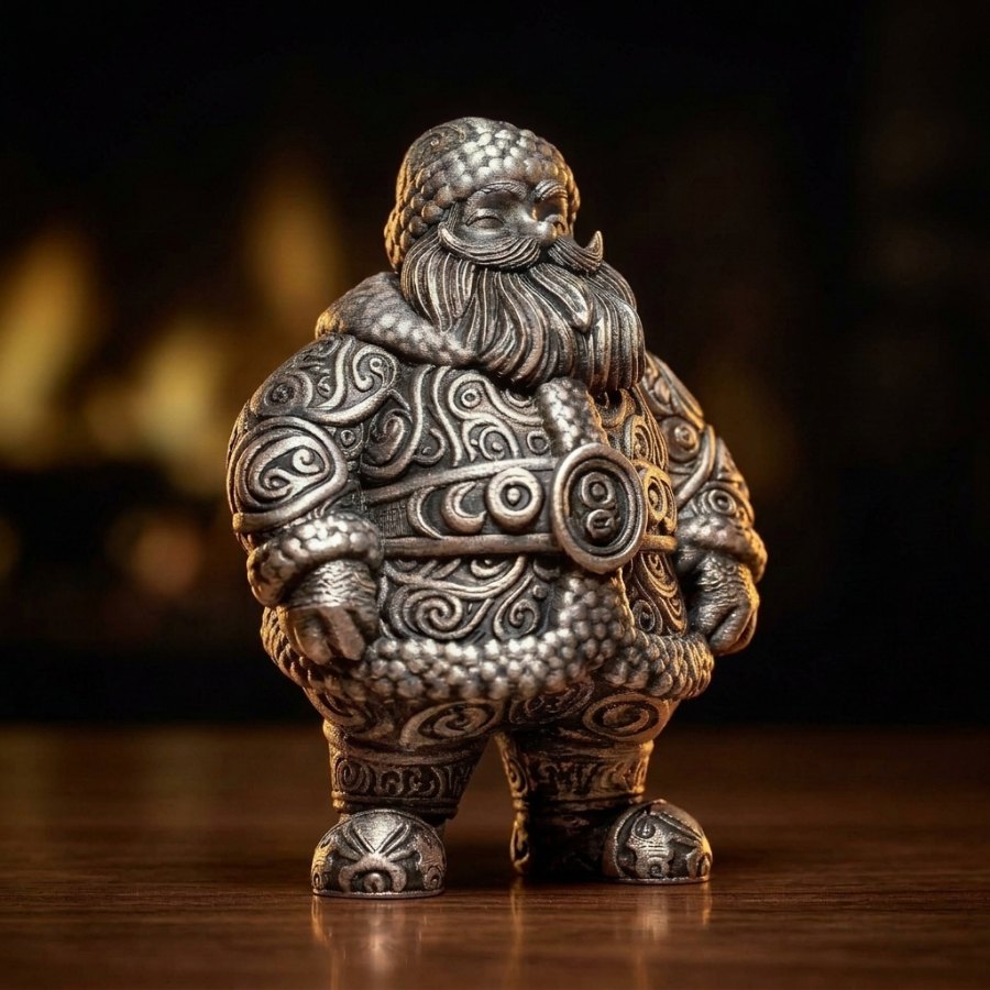 сребрист Дядо Коледа с орнаменти 3D печат — подарък за Коледа