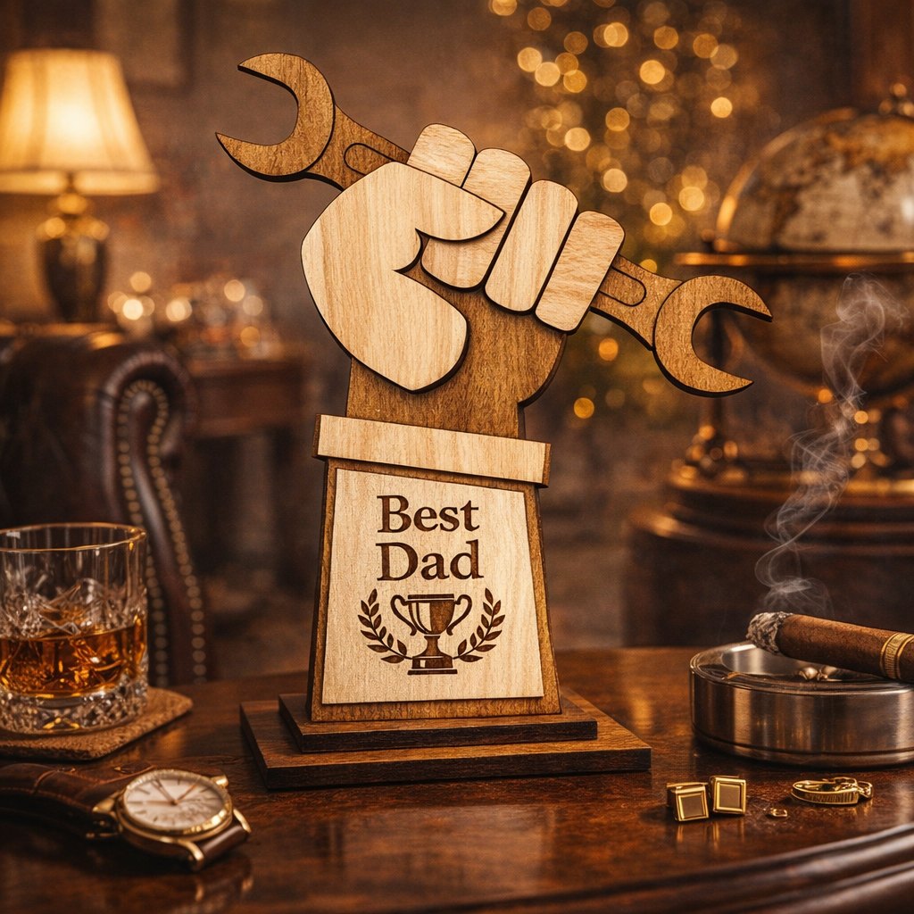 Дървена фигура ръка с гаечен ключ и надпис Best Dad, ръчна изработка от естествено дърво, изненада за татко.