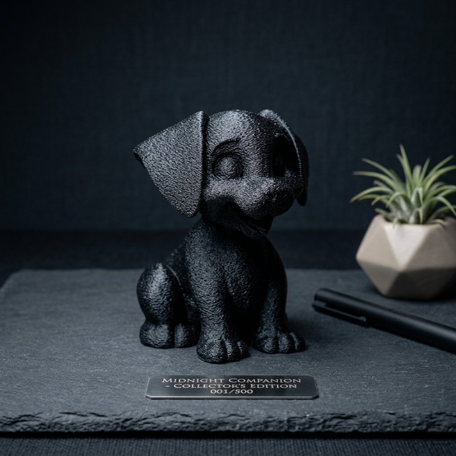 Черна декоративна 3D фигура на куче, идеална за стилна изненада или декорация.