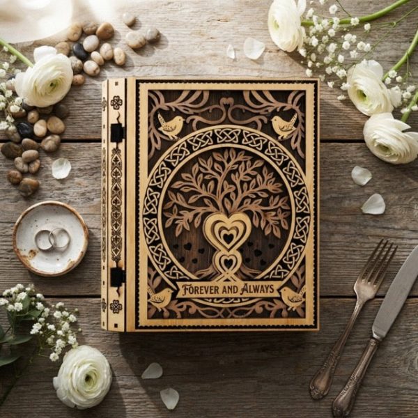 Дървена кутия книга Дървото на живота за сватба и спомени