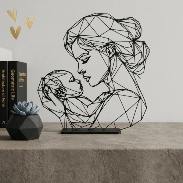 Line Art Скулптура Майка и Бебе – Модерен Декор и Перфектен Подарък за Майки